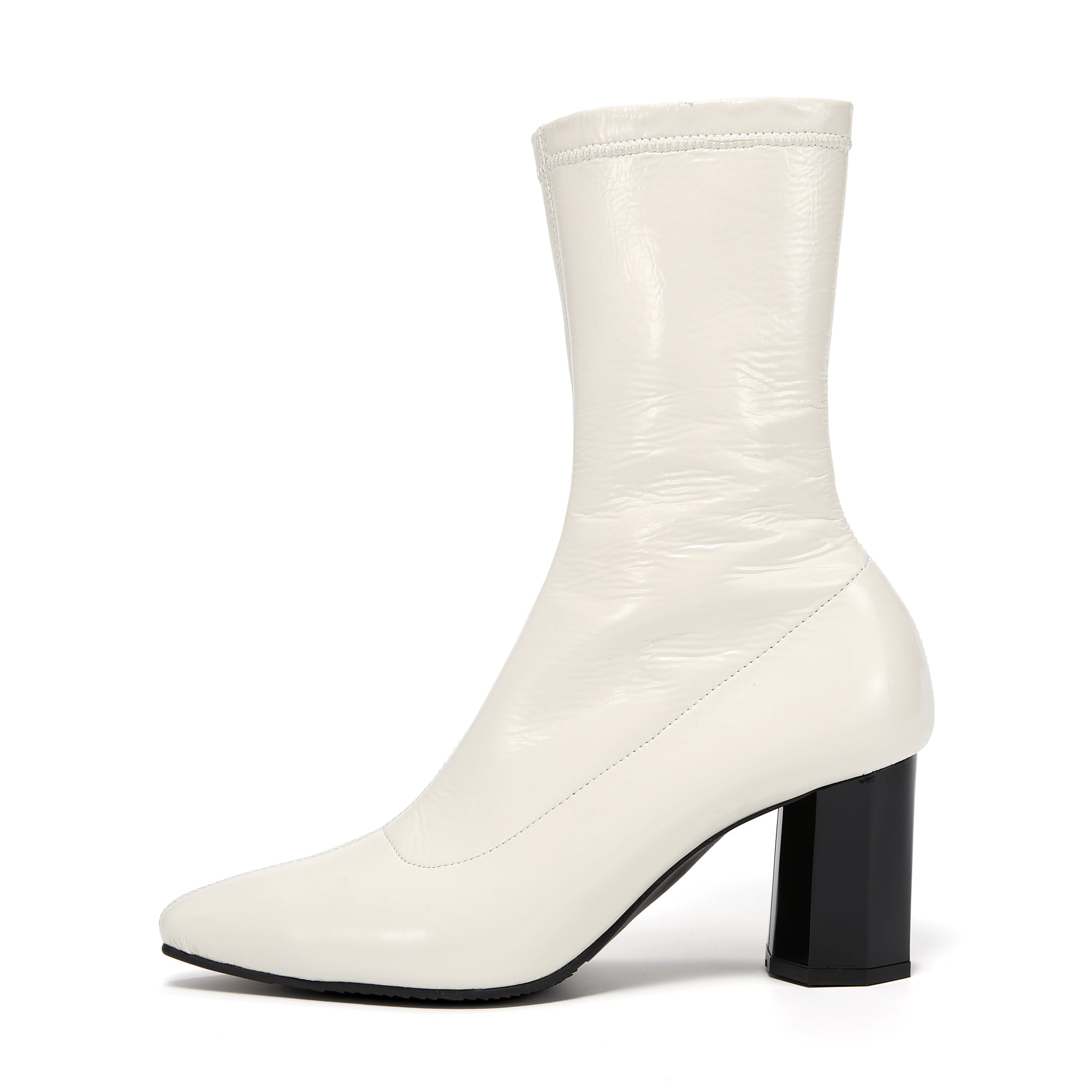 White glossy span boots